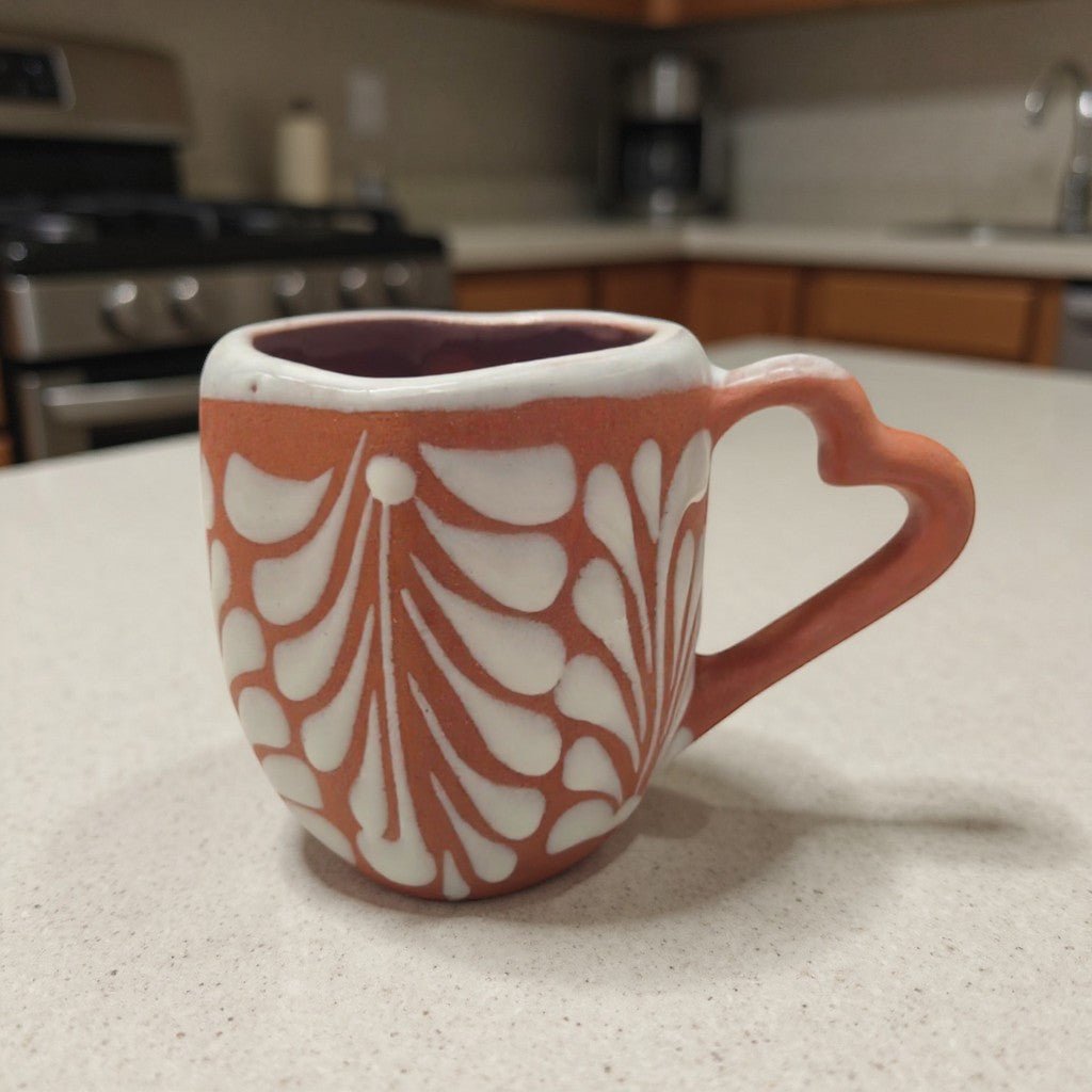 Heart-Shaped Talavera Mug Set | Brown & White Coffee Cup & Plate Talavera Mug La Vie Bien Heart-Shaped Talavera Mug Set | Brown & White Coffee Cup & Plate
