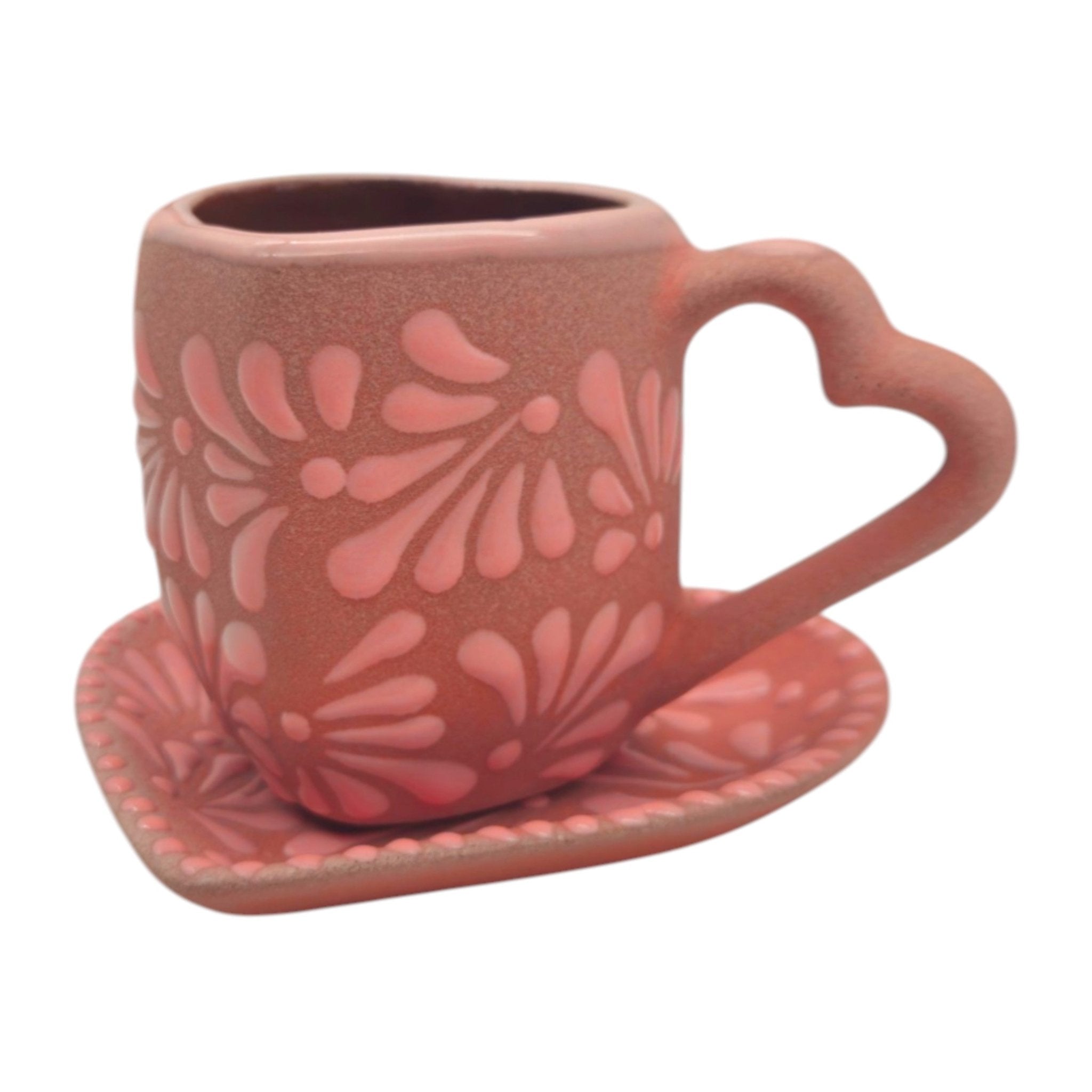 Heart Talavera Mug & Saucer Set | Pink Ceramic Coffee Cup Talavera Mug La Vie Bien Heart Talavera Mug & Saucer Set | Pink Ceramic Coffee Cup