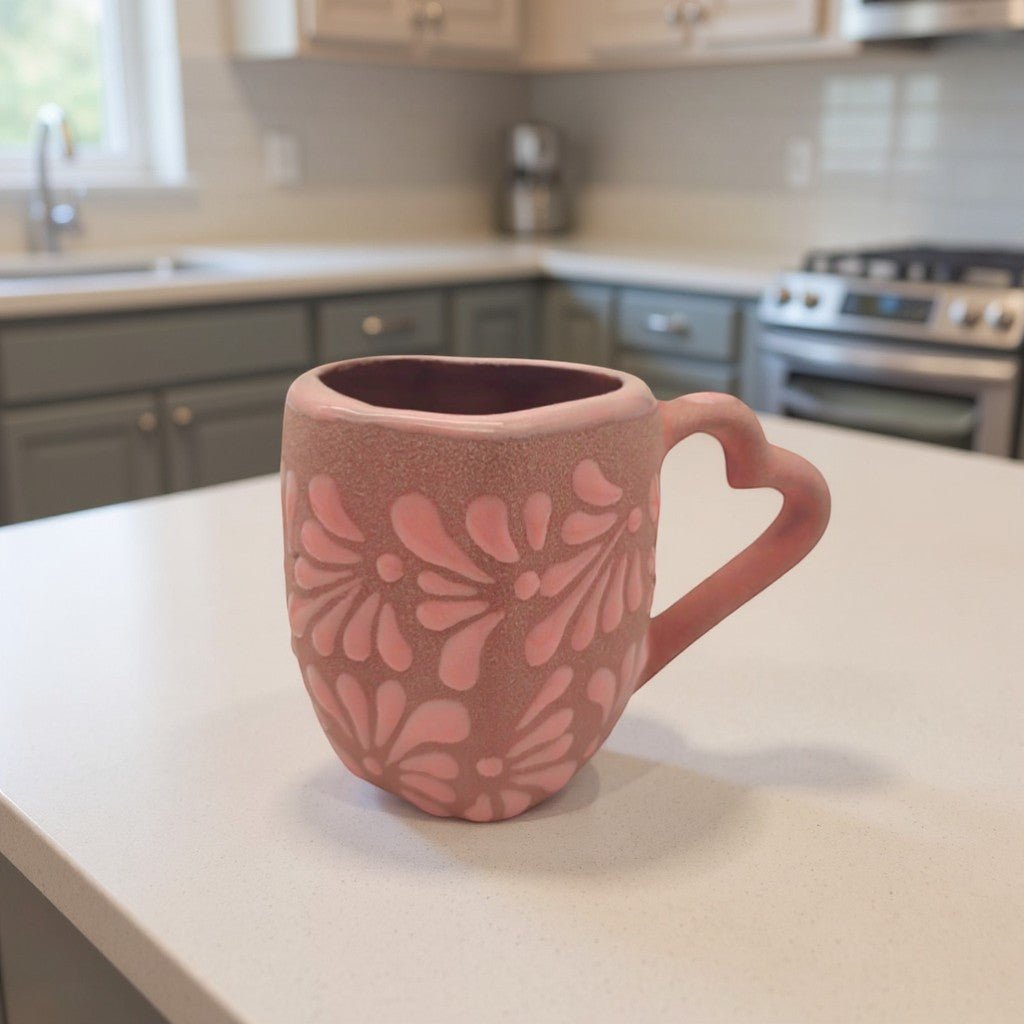 Heart Talavera Mug & Saucer Set | Pink Ceramic Coffee Cup Talavera Mug La Vie Bien Heart Talavera Mug & Saucer Set | Pink Ceramic Coffee Cup