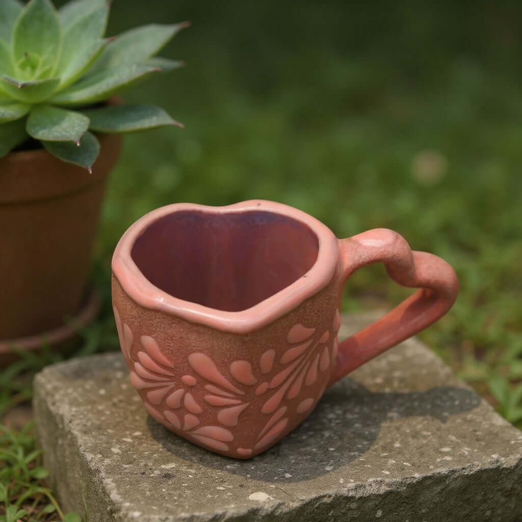 Heart Talavera Mug & Saucer Set | Pink Ceramic Coffee Cup Talavera Mug La Vie Bien Heart Talavera Mug & Saucer Set | Pink Ceramic Coffee Cup