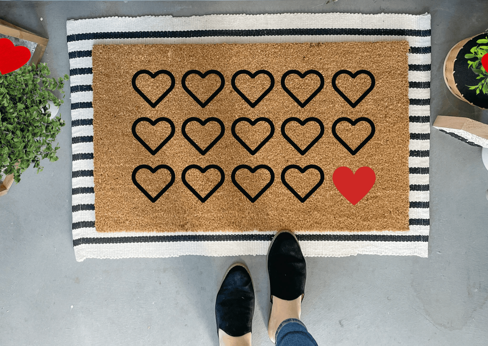 Hearts Doormat, Outdoor by Nickel Designs Custom Doormats