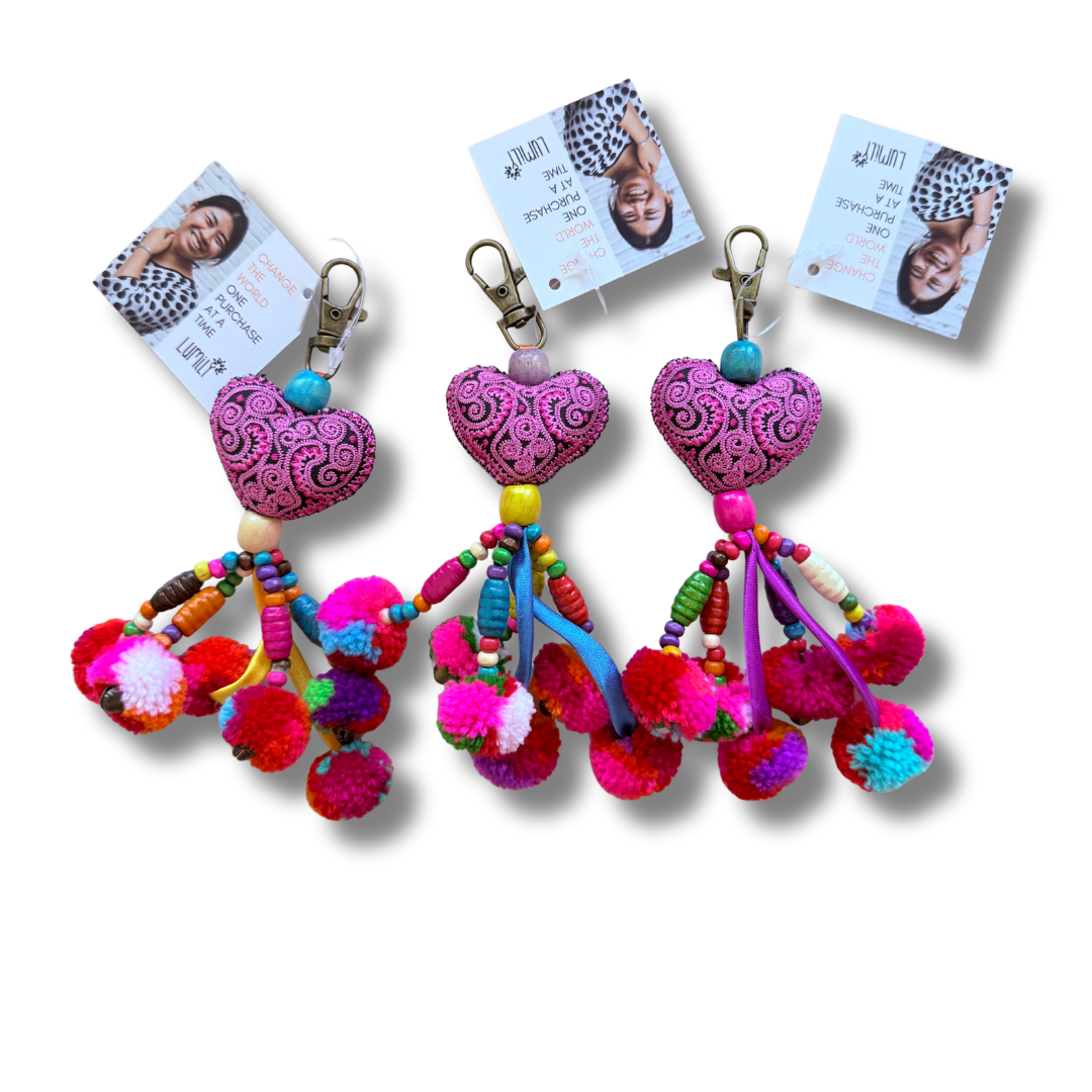 Hearts Pom Pom Zipper Pull Multicolor Tassel - Thailand Zipper Pulls La Vie Bien Hearts Pom Pom Zipper Pull Multicolor Tassel - Thailand