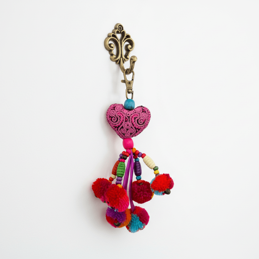 Hearts Pom Pom Zipper Pull Multicolor Tassel - Thailand Zipper Pulls La Vie Bien Hearts Pom Pom Zipper Pull Multicolor Tassel - Thailand