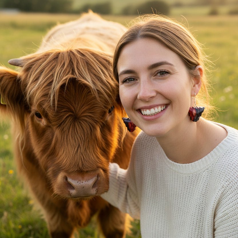 Heathergems Scottish Highland Cow Dangle Earrings - Handmade in Scotland Dangle Earrings La Vie Bien Heathergems Scottish Highland Cow Dangle Earrings - Handmade in Scotland