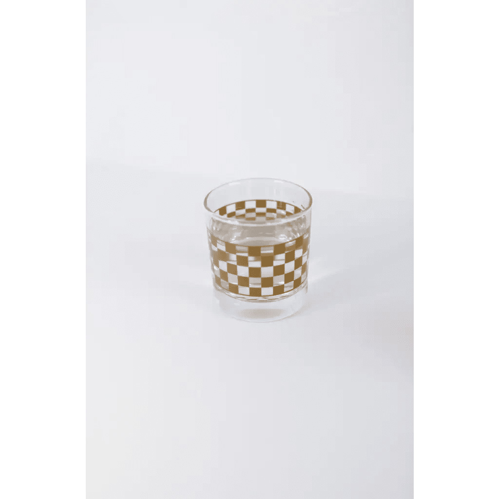 Heavy - based 10oz Checkered Cocktail Glass in Gold and Colorful Style