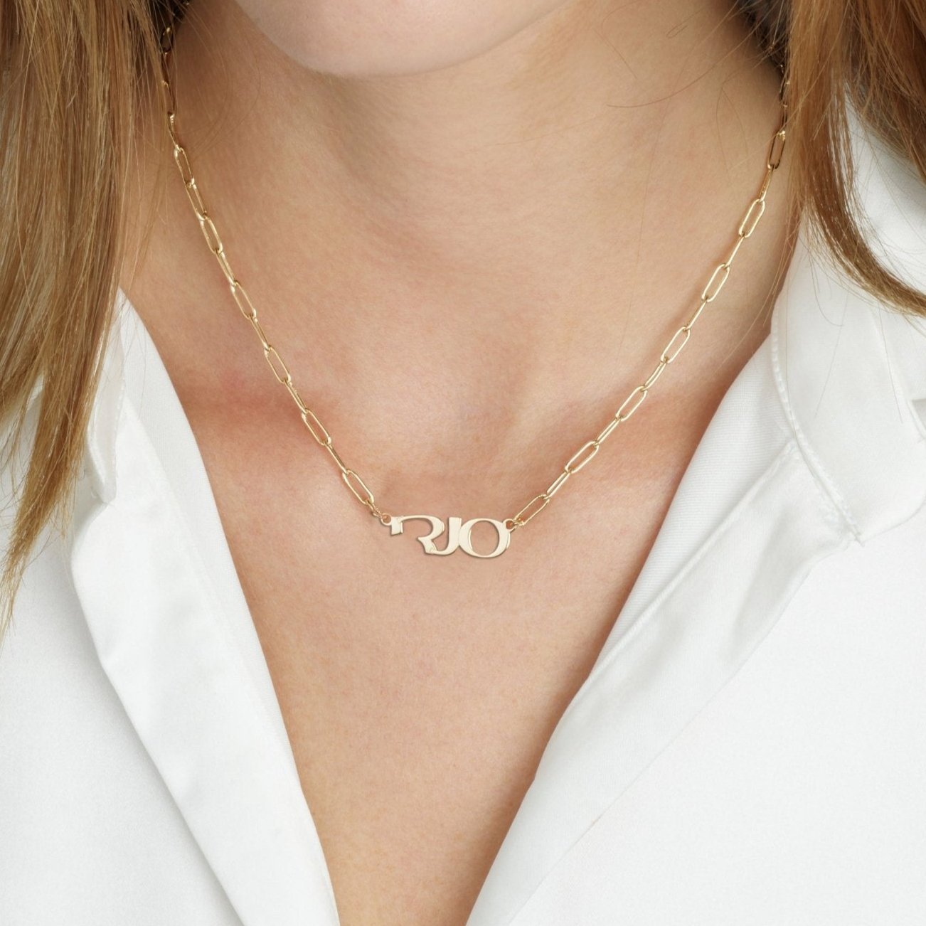 Hebrew Paperclip Name Necklace La Vie Bien Hebrew Paperclip Name Necklace