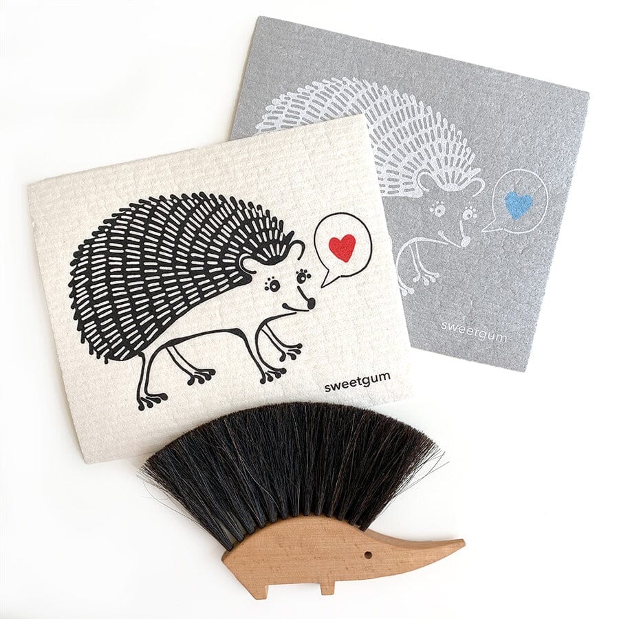 Hedgehog | White on Grey | Swedish Dishcloth Swedish Dishcloths La Vie Bien Hedgehog | White on Grey | Swedish Dishcloth