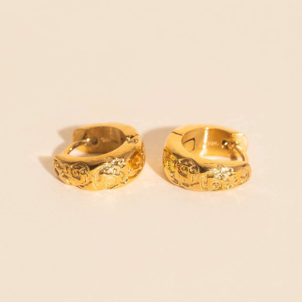 Heirloom Etch Teardrop Super Chunky Huggie Hoop Earrings by Oh Clementine