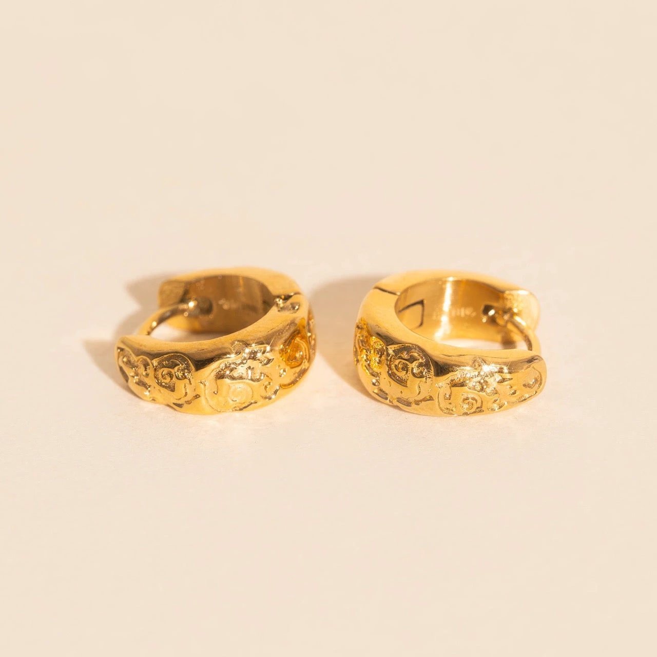 Heirloom Etch Teardrop Super Chunky Huggie Hoop Earrings by Oh Clementine