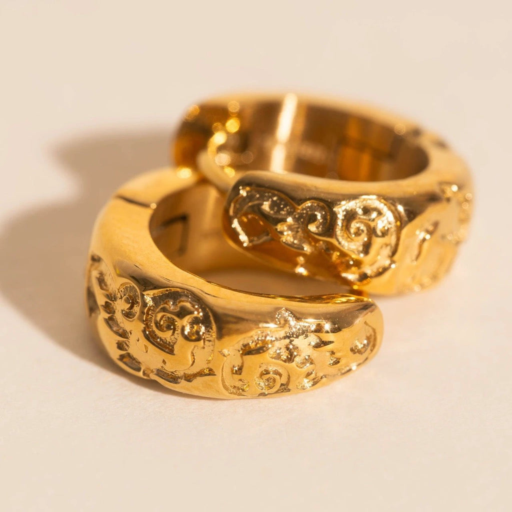 Heirloom Etch Teardrop Super Chunky Huggie Hoop Earrings by Oh Clementine