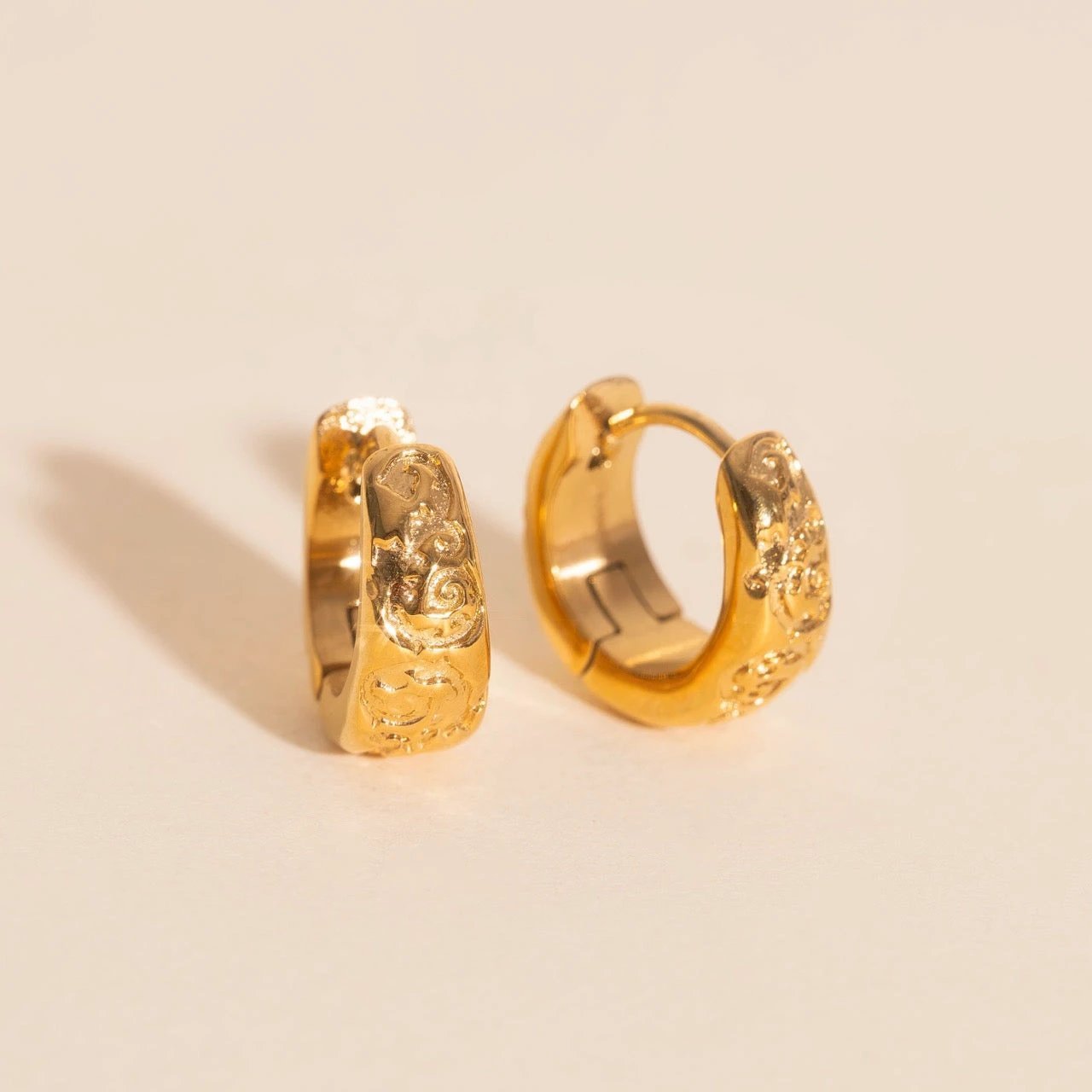 Heirloom Etch Teardrop Super Chunky Huggie Hoop Earrings by Oh Clementine