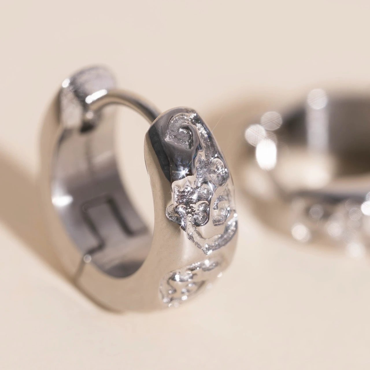 Heirloom Etch Teardrop Super Chunky Huggie Hoop Earrings by Oh Clementine