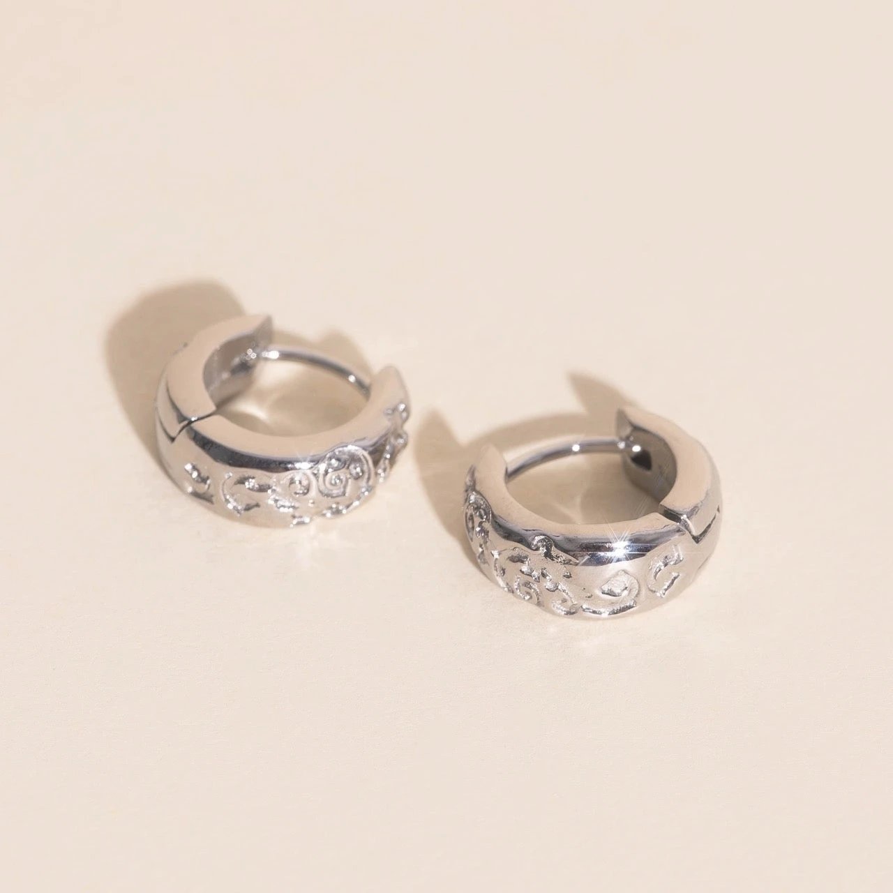Heirloom Etch Teardrop Super Chunky Huggie Hoop Earrings by Oh Clementine