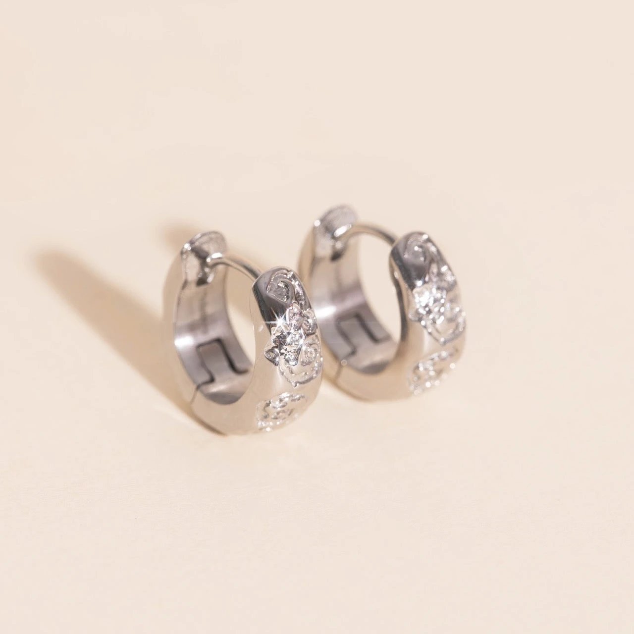 Heirloom Etch Teardrop Super Chunky Huggie Hoop Earrings by Oh Clementine