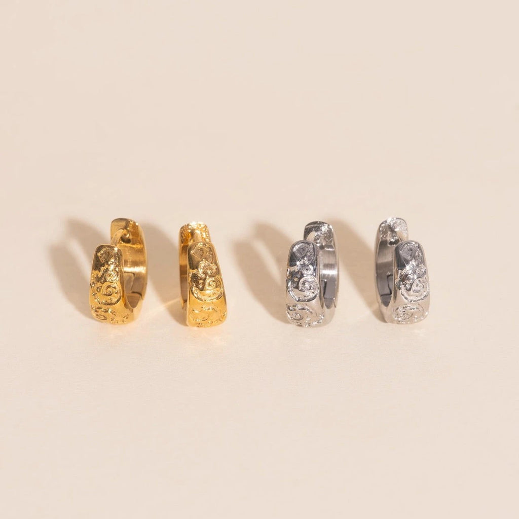 Heirloom Etch Teardrop Super Chunky Huggie Hoop Earrings by Oh Clementine