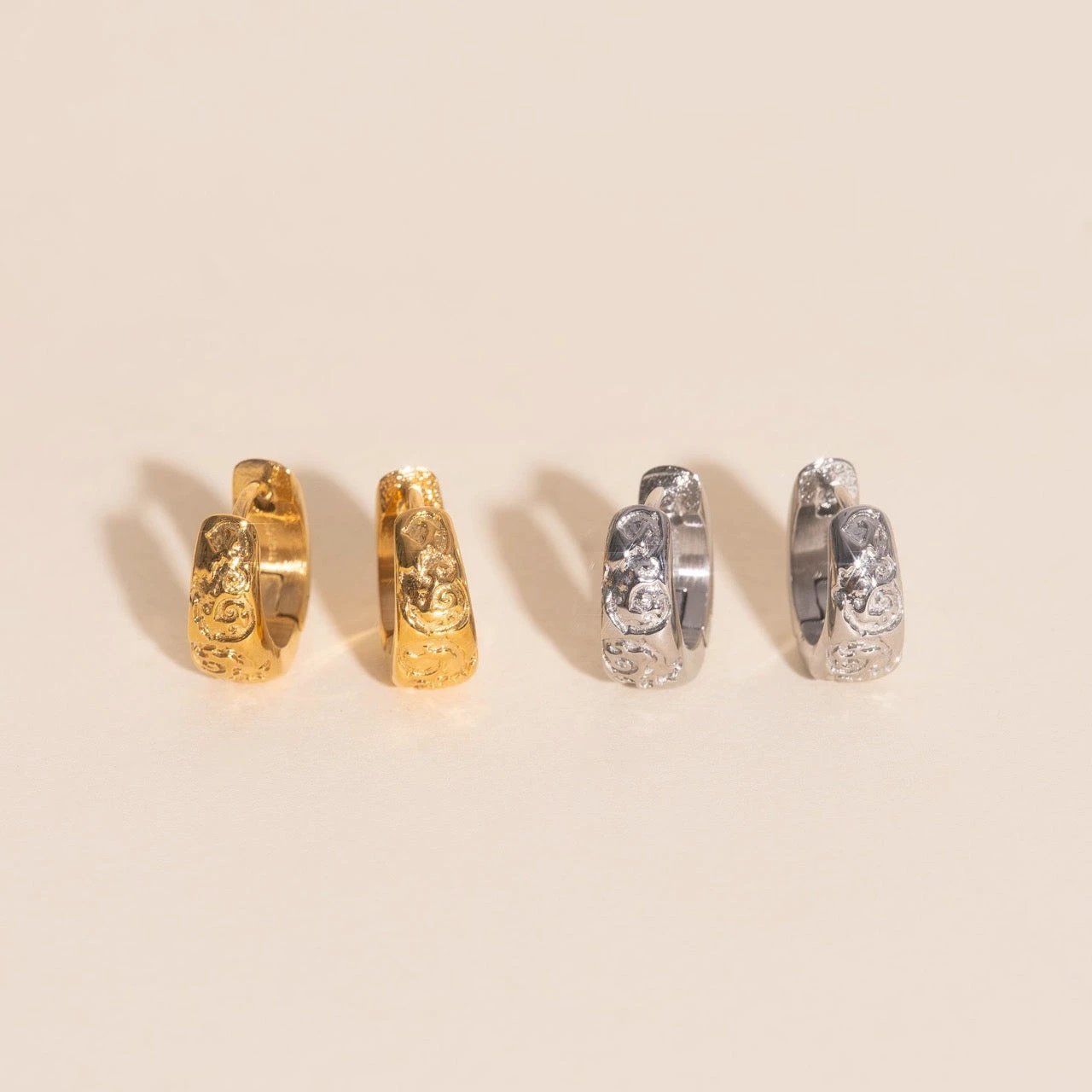 Heirloom Etch Teardrop Super Chunky Huggie Hoop Earrings by Oh Clementine