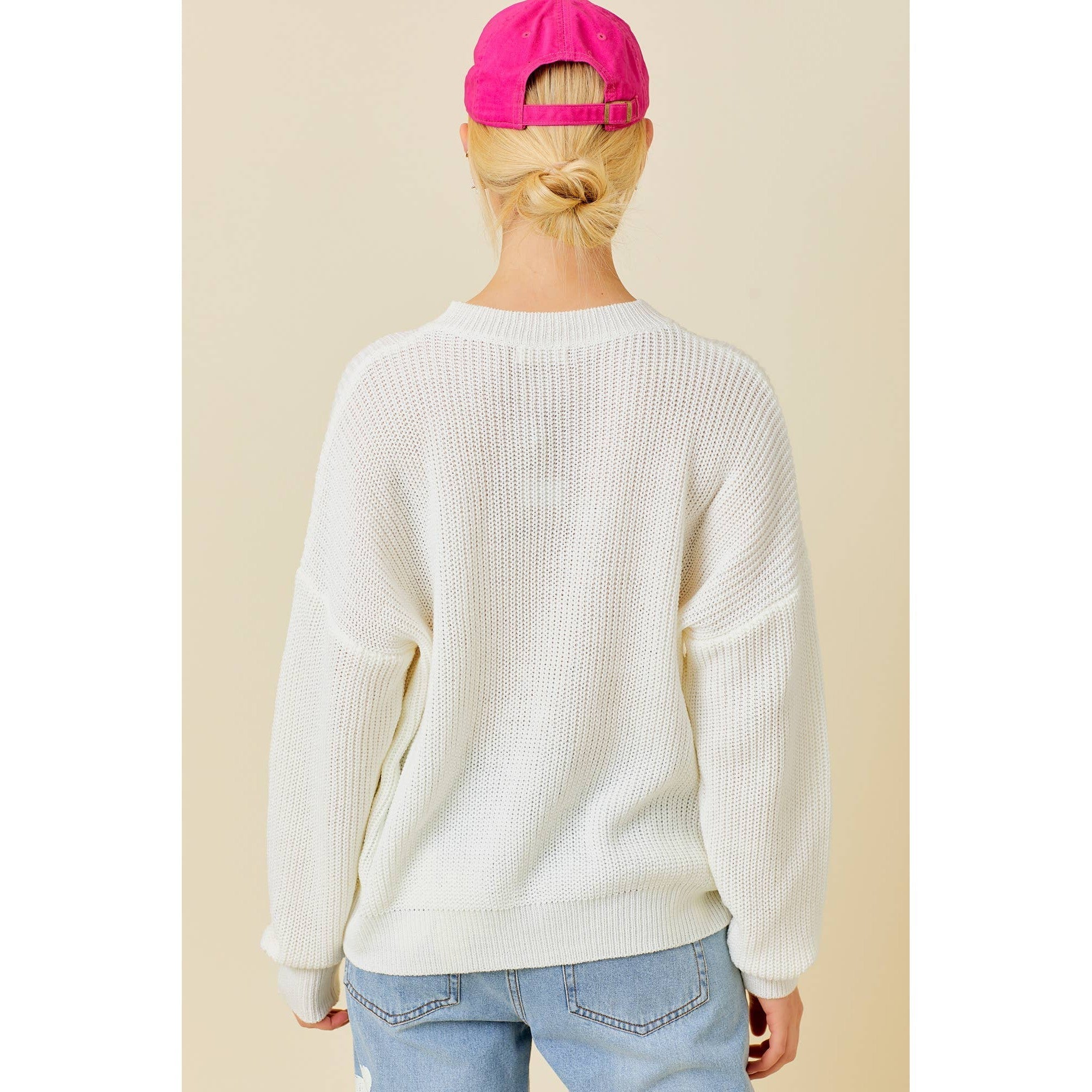 Hello Darling Flower Trim Sweater | Comfy Vintage Knit Sweatshirt [Sizes SM - L]