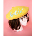 Hello Embroidered Beret in Yellow Hat La Vie Bien Hello Embroidered Beret in Yellow