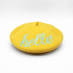 Hello Embroidered Beret in Yellow Hat La Vie Bien Hello Embroidered Beret in Yellow
