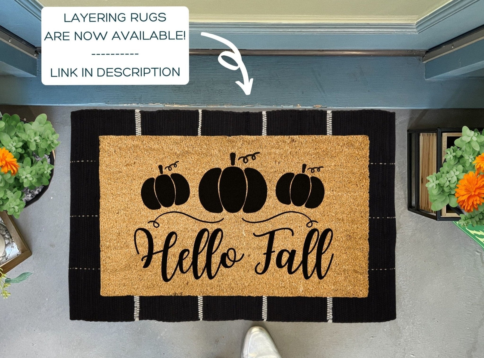 Hello Fall Doormat with Pumpkins by Nickel Designs Custom Doormats