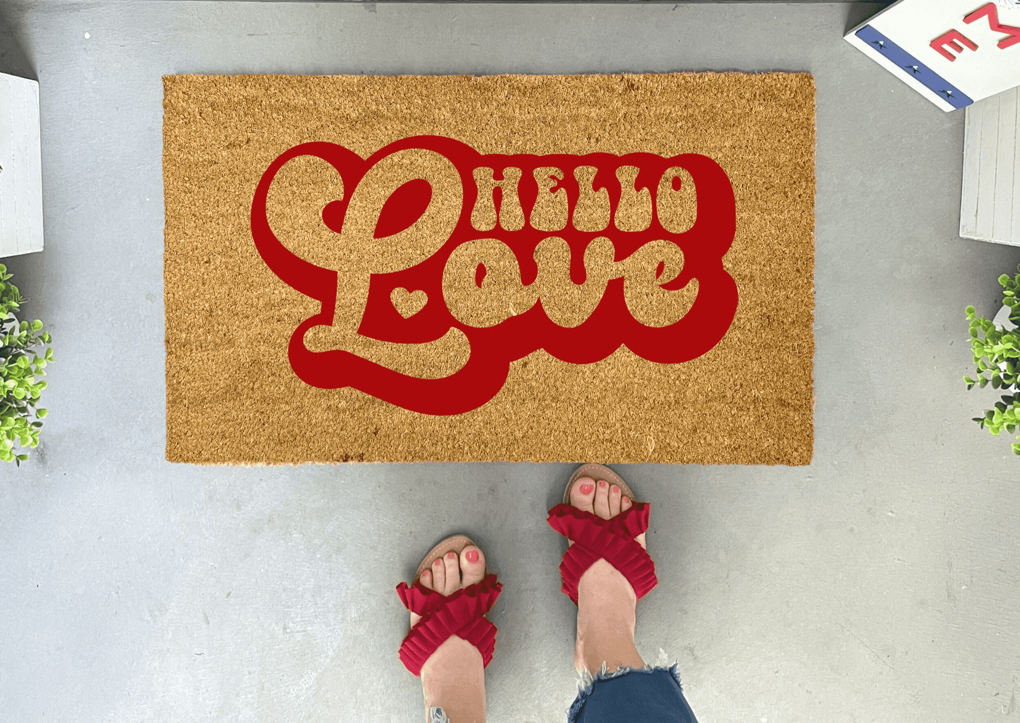 Hello Love Valentine's Day Doormat by Nickel Designs Custom Doormats
