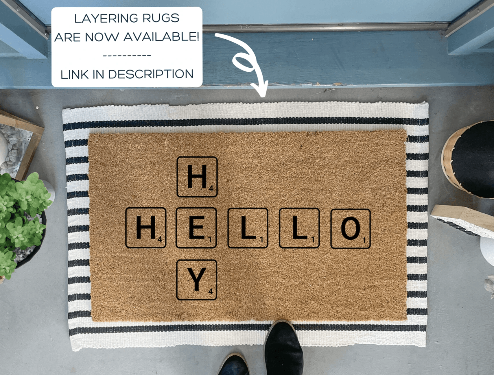 Hello Scrabble Tile Doormat by Nickel Designs Custom Doormats
