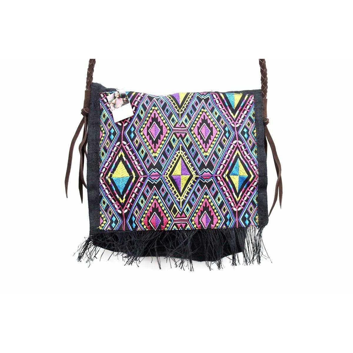 Hemp Diamond Cross - body Embroidered Fabric Purse - Thailand Bags La Vie Bien Hemp Diamond Cross - body Embroidered Fabric Purse - Thailand