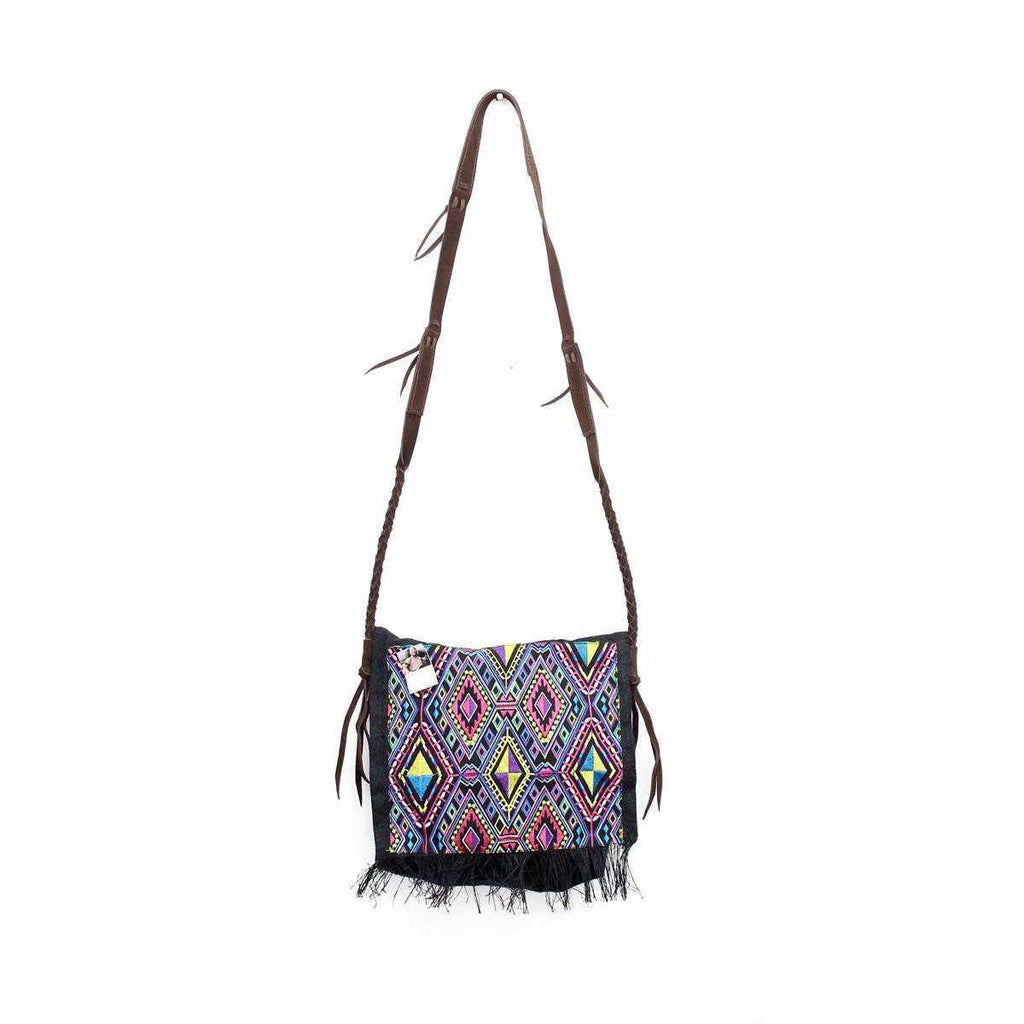 Hemp Diamond Cross - body Embroidered Fabric Purse - Thailand Bags La Vie Bien Hemp Diamond Cross - body Embroidered Fabric Purse - Thailand