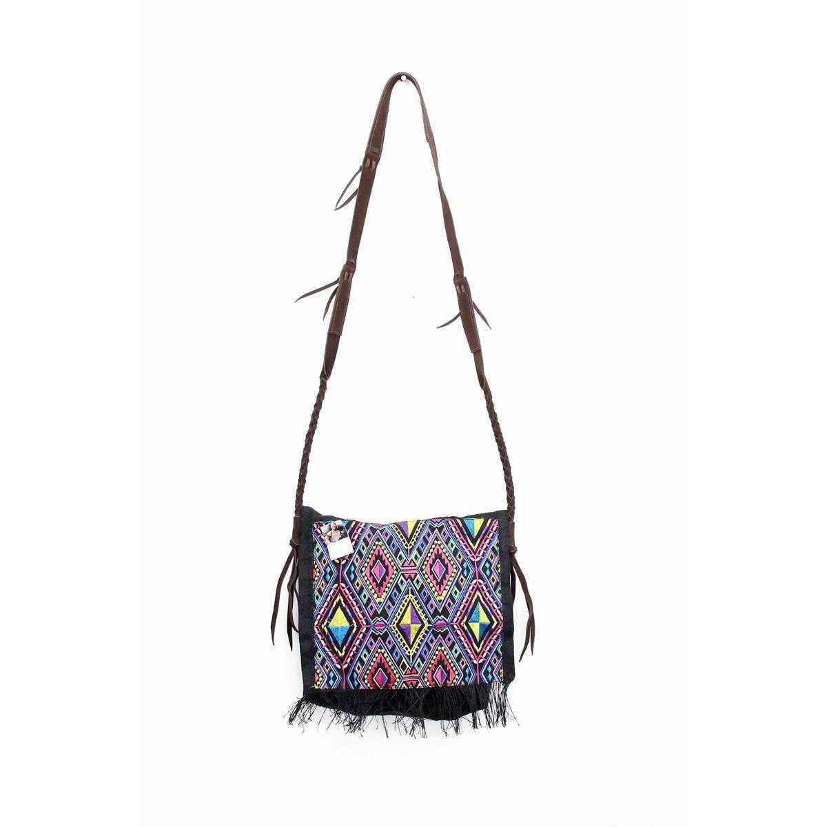 Hemp Diamond Cross - body Embroidered Fabric Purse - Thailand Bags La Vie Bien Hemp Diamond Cross - body Embroidered Fabric Purse - Thailand