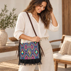 Hemp Diamond Cross-body Embroidered Fabric Purse - Thailand Crossbody La Vie Bien Hemp Diamond Cross-body Embroidered Fabric Purse - Thailand