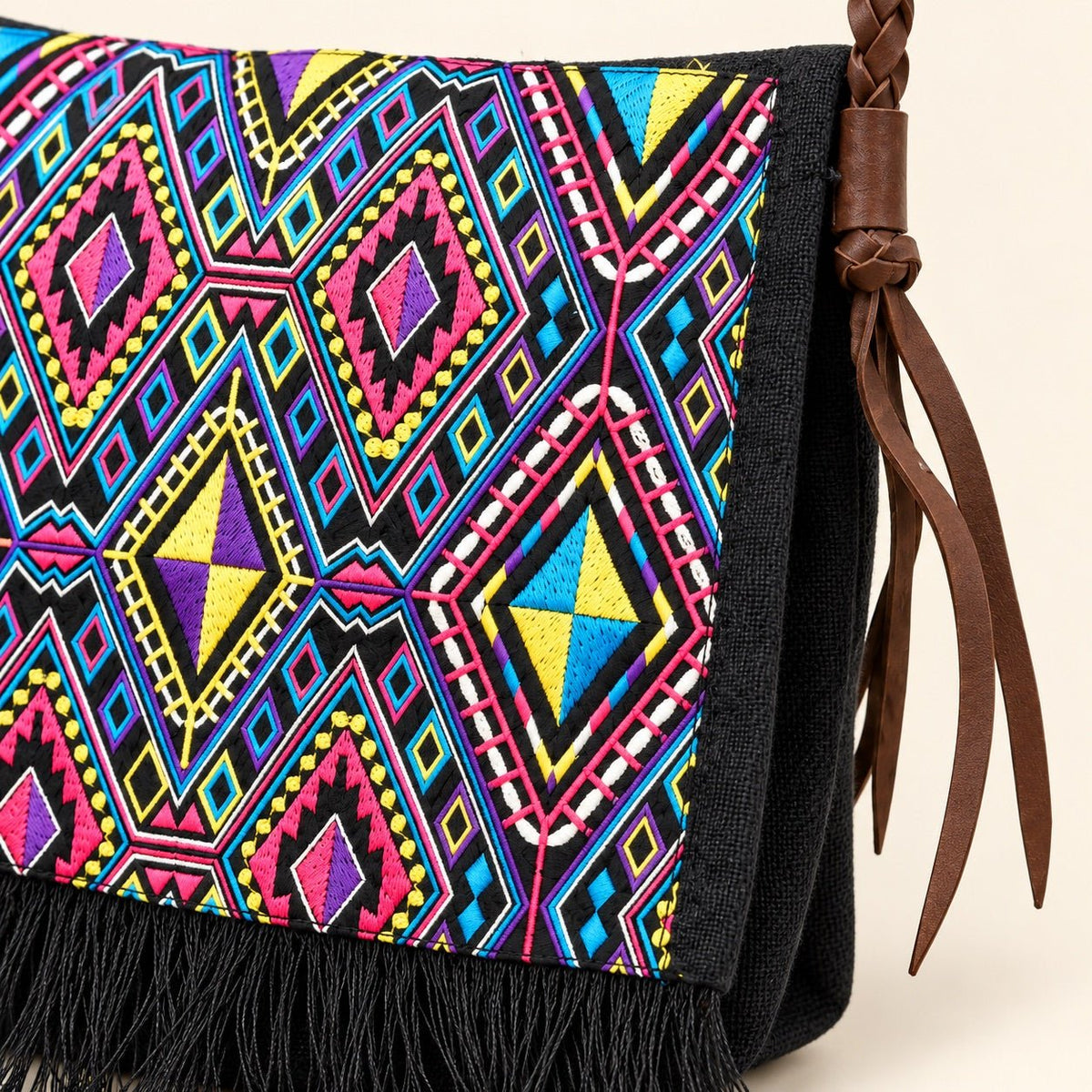 Hemp Diamond Cross-body Embroidered Fabric Purse - Thailand Crossbody La Vie Bien Hemp Diamond Cross-body Embroidered Fabric Purse - Thailand