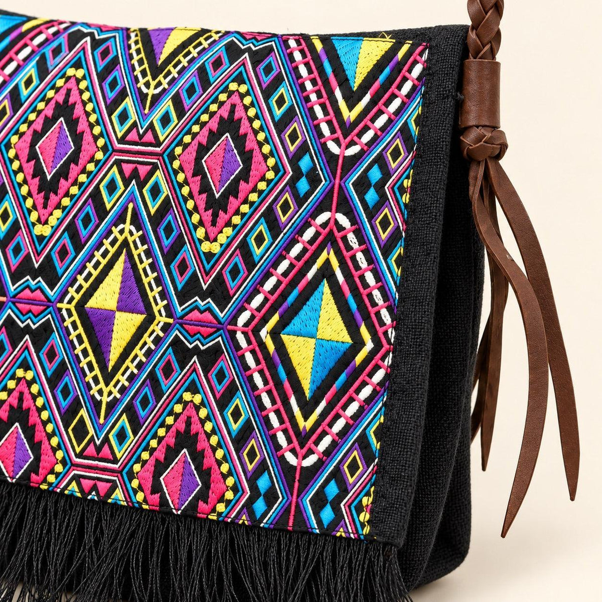 Hemp Diamond Cross-body Embroidered Fabric Purse - Thailand Crossbody La Vie Bien Hemp Diamond Cross-body Embroidered Fabric Purse - Thailand