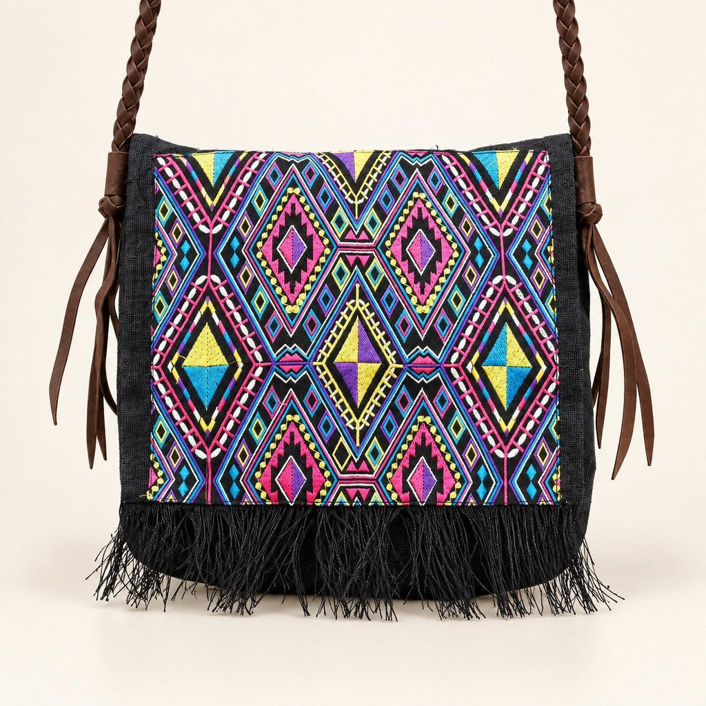 Hemp Diamond Cross-body Embroidered Fabric Purse - Thailand Crossbody La Vie Bien Hemp Diamond Cross-body Embroidered Fabric Purse - Thailand