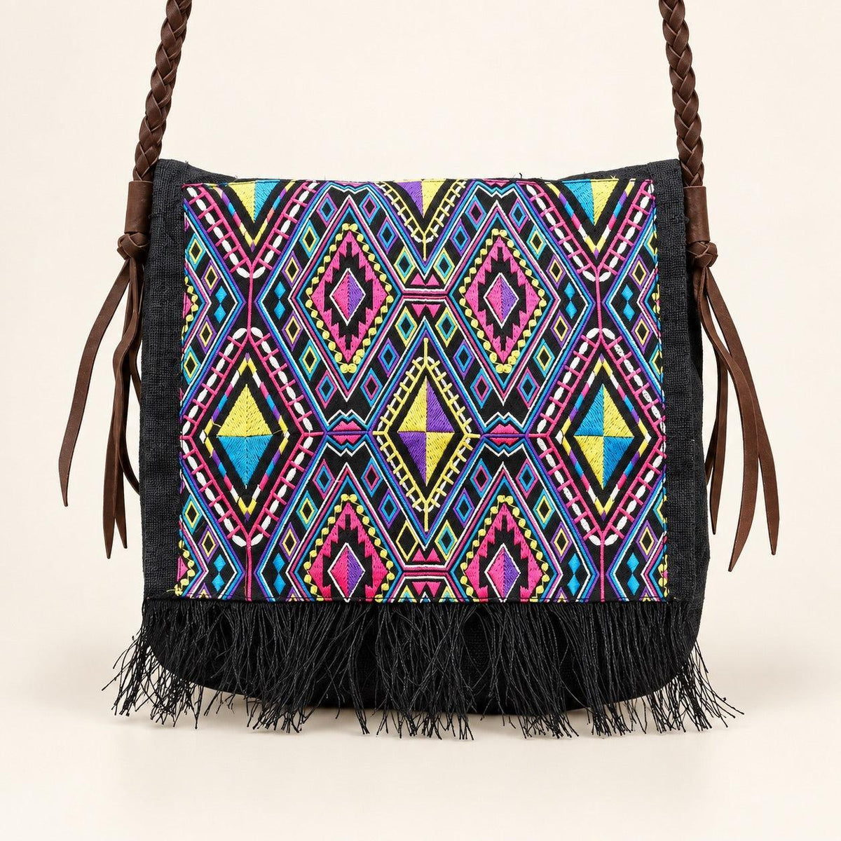 Hemp Diamond Cross-body Embroidered Fabric Purse - Thailand Crossbody La Vie Bien Hemp Diamond Cross-body Embroidered Fabric Purse - Thailand