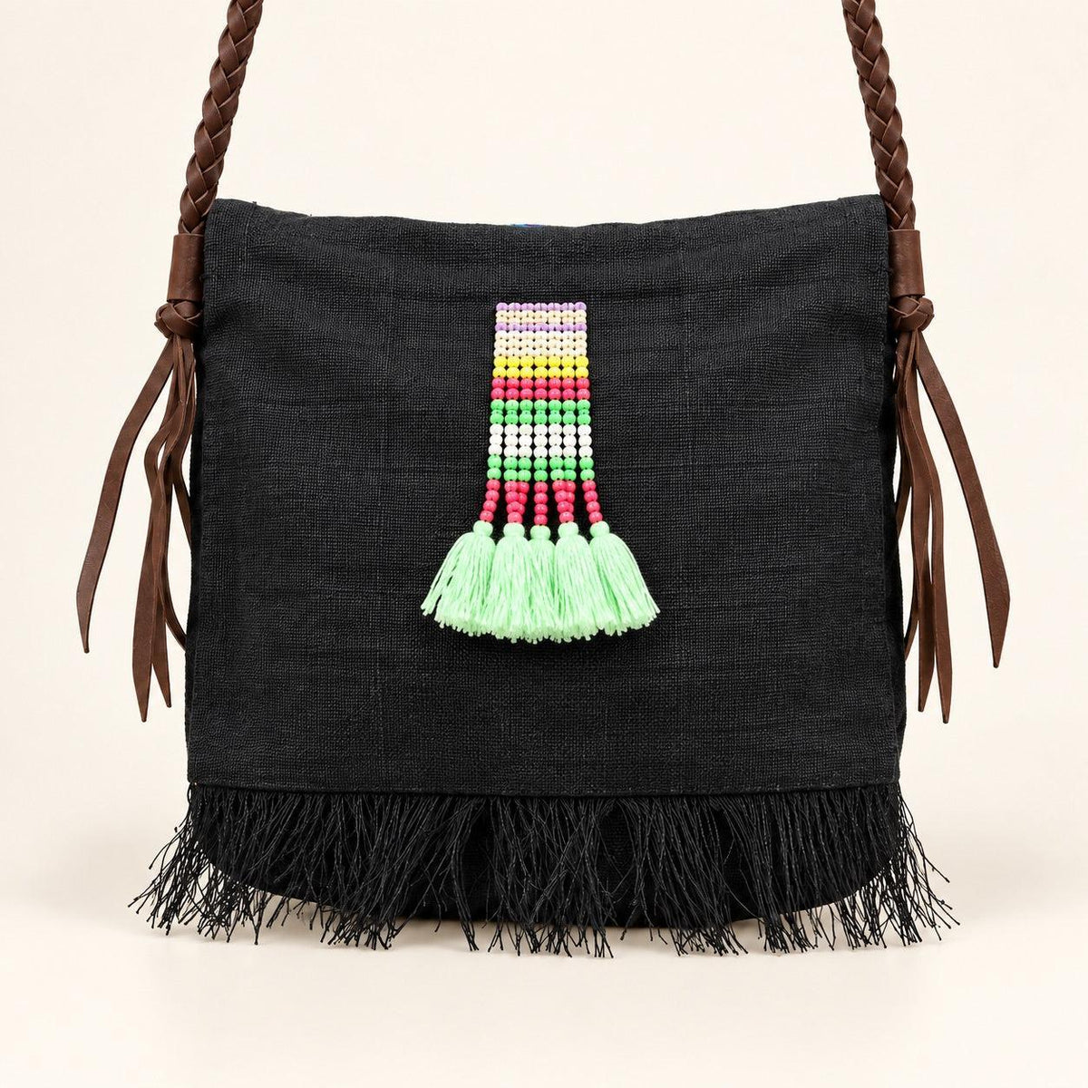 Hemp Diamond Cross-body Embroidered Fabric Purse - Thailand Crossbody La Vie Bien Hemp Diamond Cross-body Embroidered Fabric Purse - Thailand
