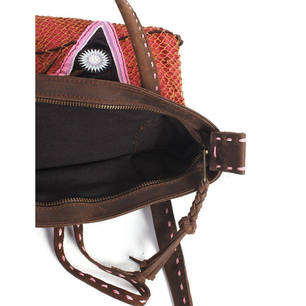 Hemp Net Leather Shoulder Bag - Thailand Bags La Vie Bien Hemp Net Leather Shoulder Bag - Thailand