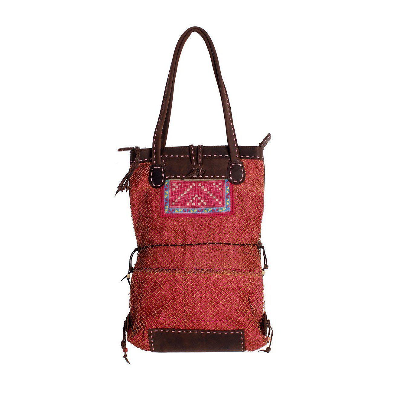 Hemp Net Leather Shoulder Bag - Thailand Bags La Vie Bien Hemp Net Leather Shoulder Bag - Thailand