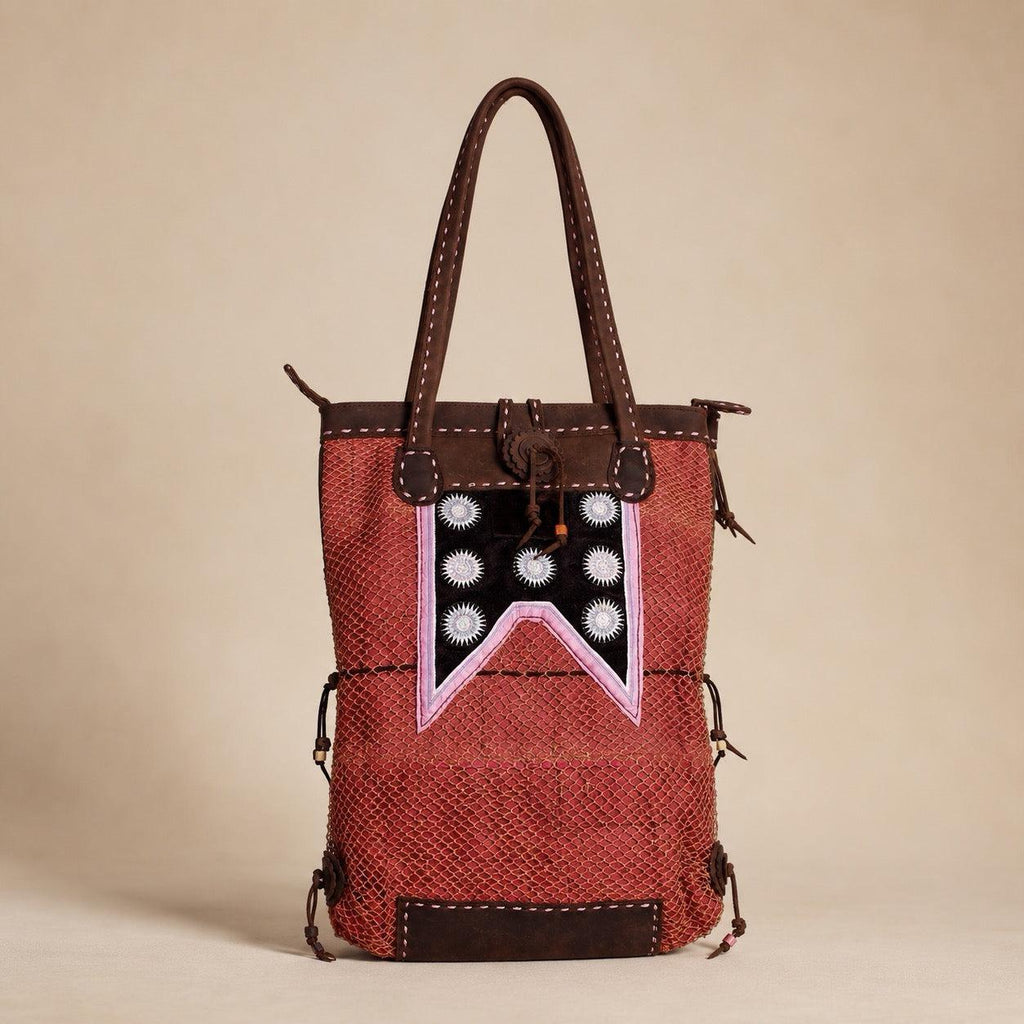Hemp Net Leather Shoulder Bag - Thailand Shoulder Bag La Vie Bien Hemp Net Leather Shoulder Bag - Thailand