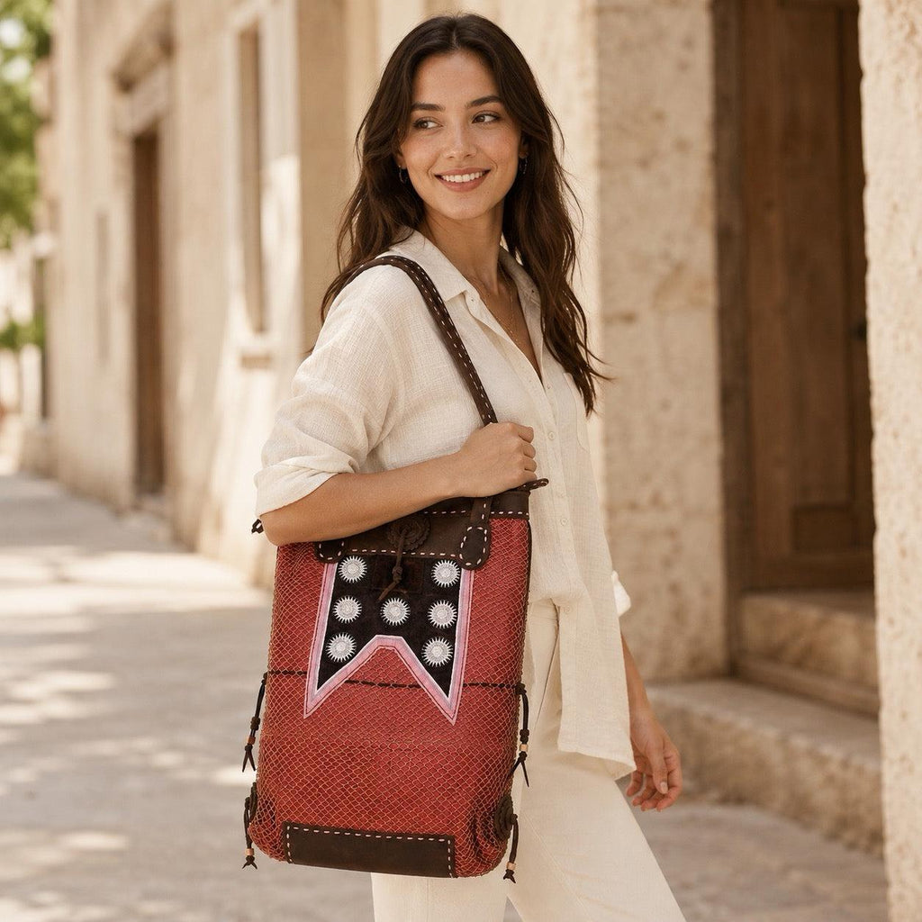 Hemp Net Leather Shoulder Bag - Thailand Shoulder Bag La Vie Bien Hemp Net Leather Shoulder Bag - Thailand
