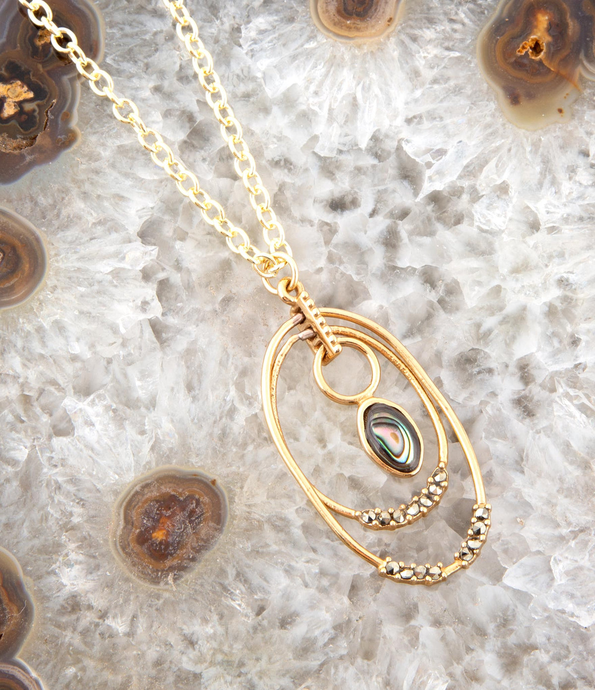 Henley Blue Abalone Golden Pendant Necklace Necklaces La Vie Bien Henley Blue Abalone Golden Pendant Necklace
