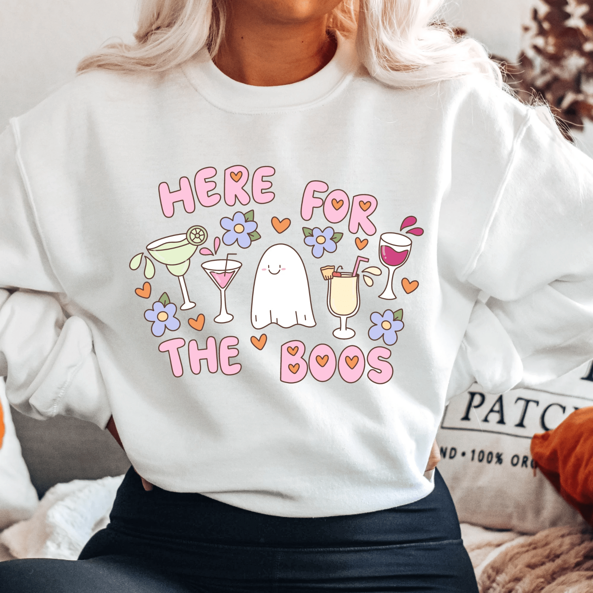 Here for the Booos Adult Halloween Sweatshirt by Benny and Ray Apparel