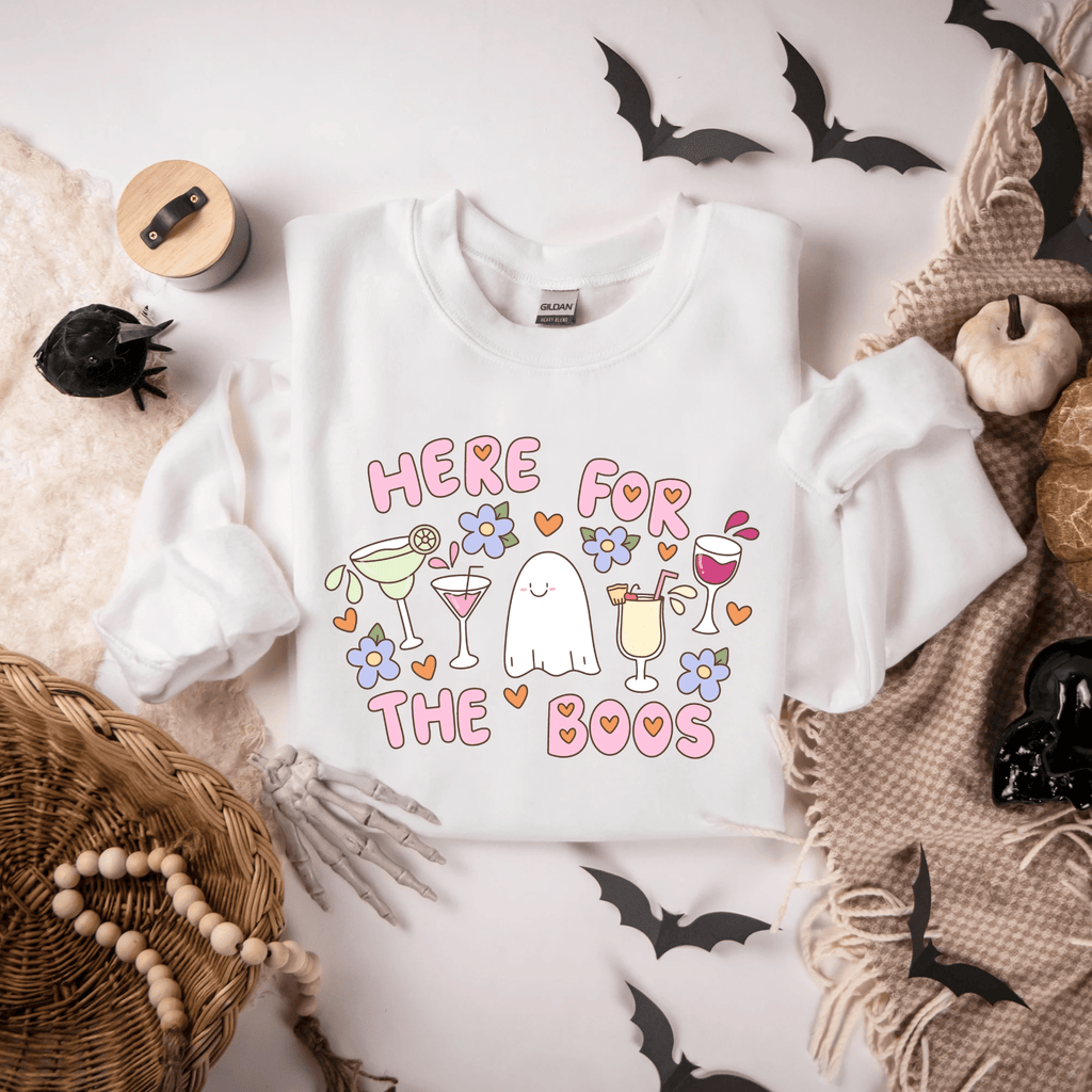 Here for the Booos Adult Halloween Sweatshirt by Benny and Ray Apparel