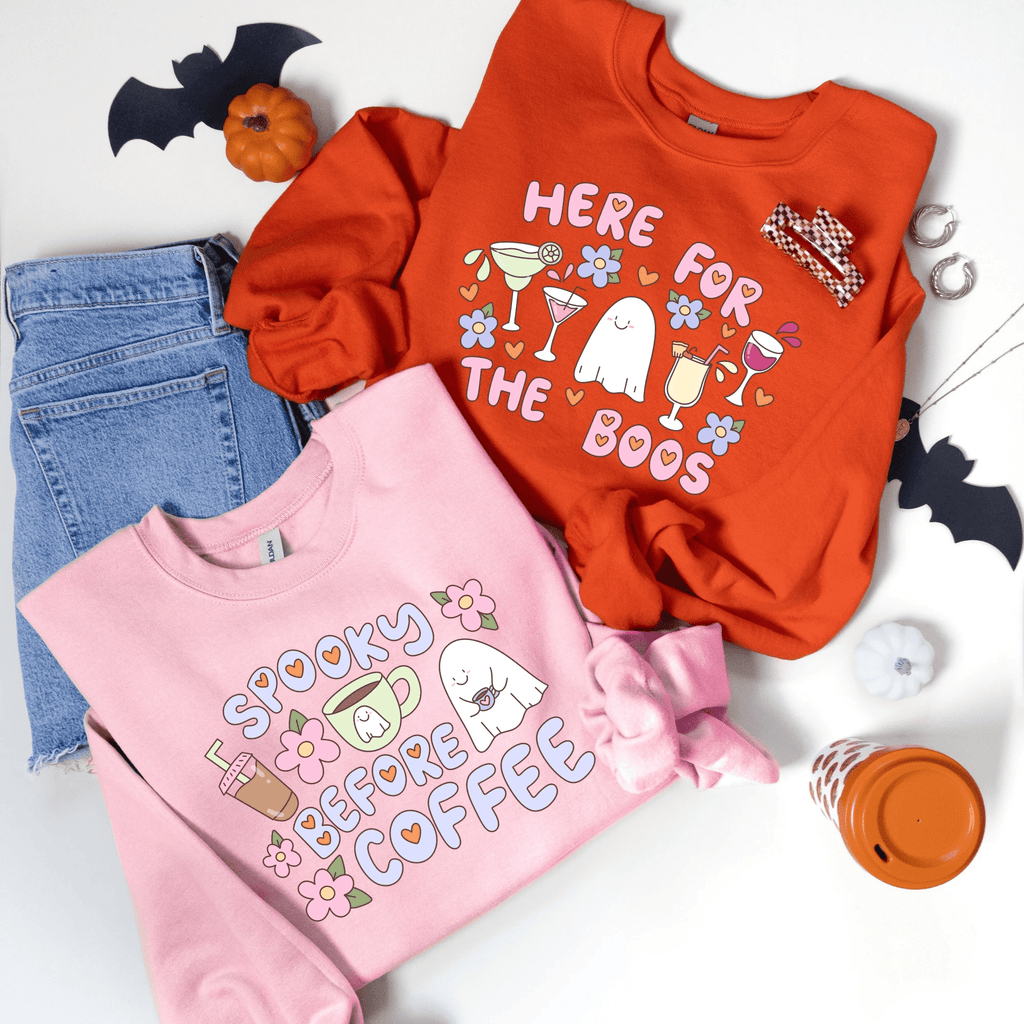 Here for the Booos Adult Halloween Sweatshirt by Benny and Ray Apparel