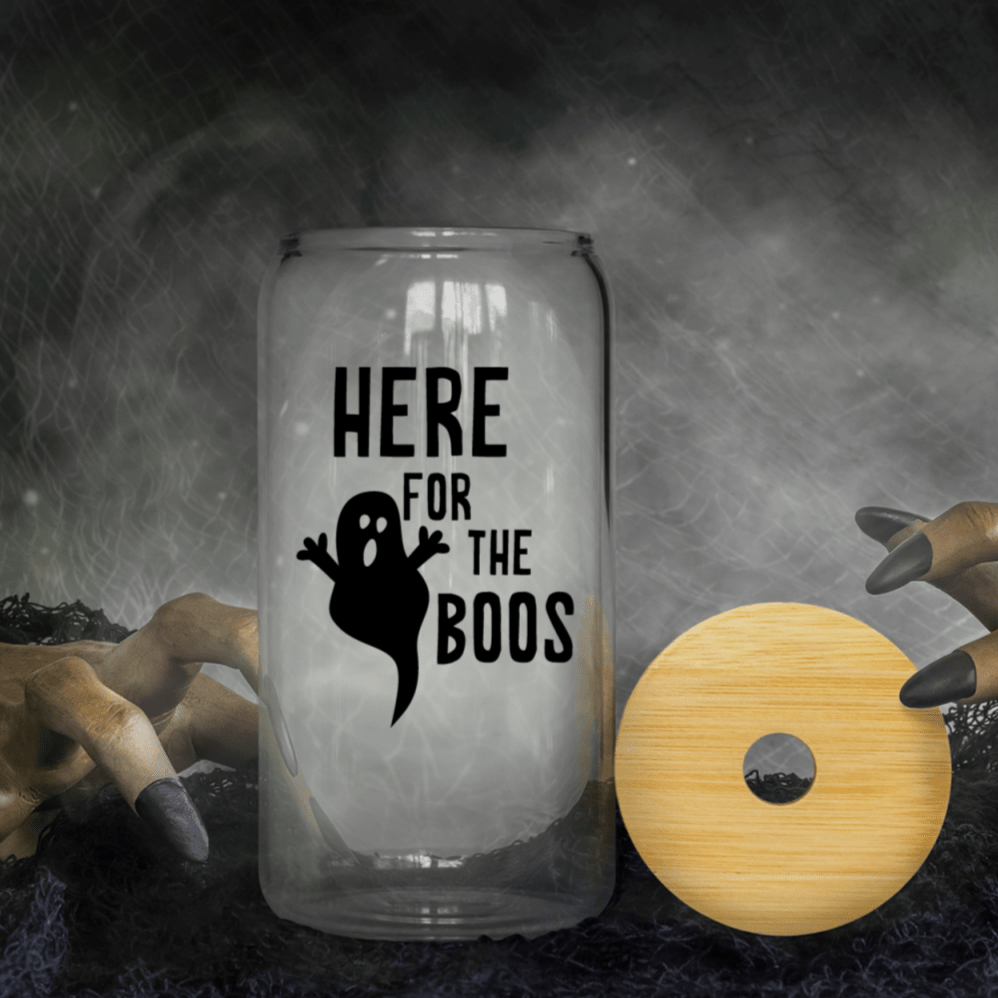 Here for the Boos Halloween Snowglobe Glitter Iced Coffee Cup Drinkware La Vie Bien Here for the Boos Halloween Snowglobe Glitter Iced Coffee Cup