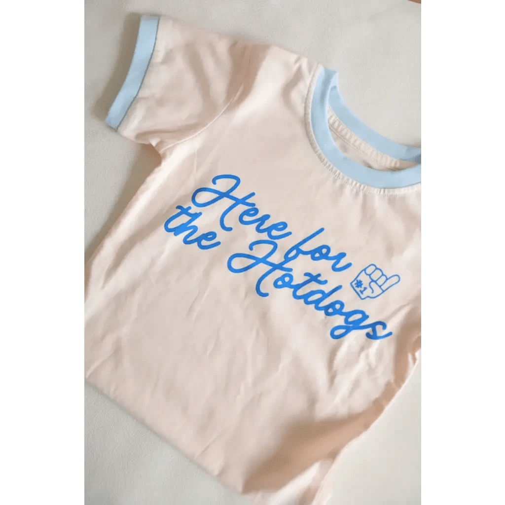 Here for the Hotdogs Organic Cotton Kids Baseball Tee by Polished Prints