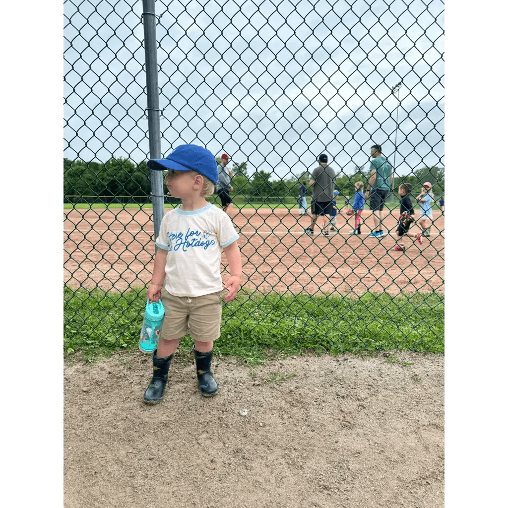 Here for the Hotdogs Organic Cotton Kids Baseball Tee by Polished Prints