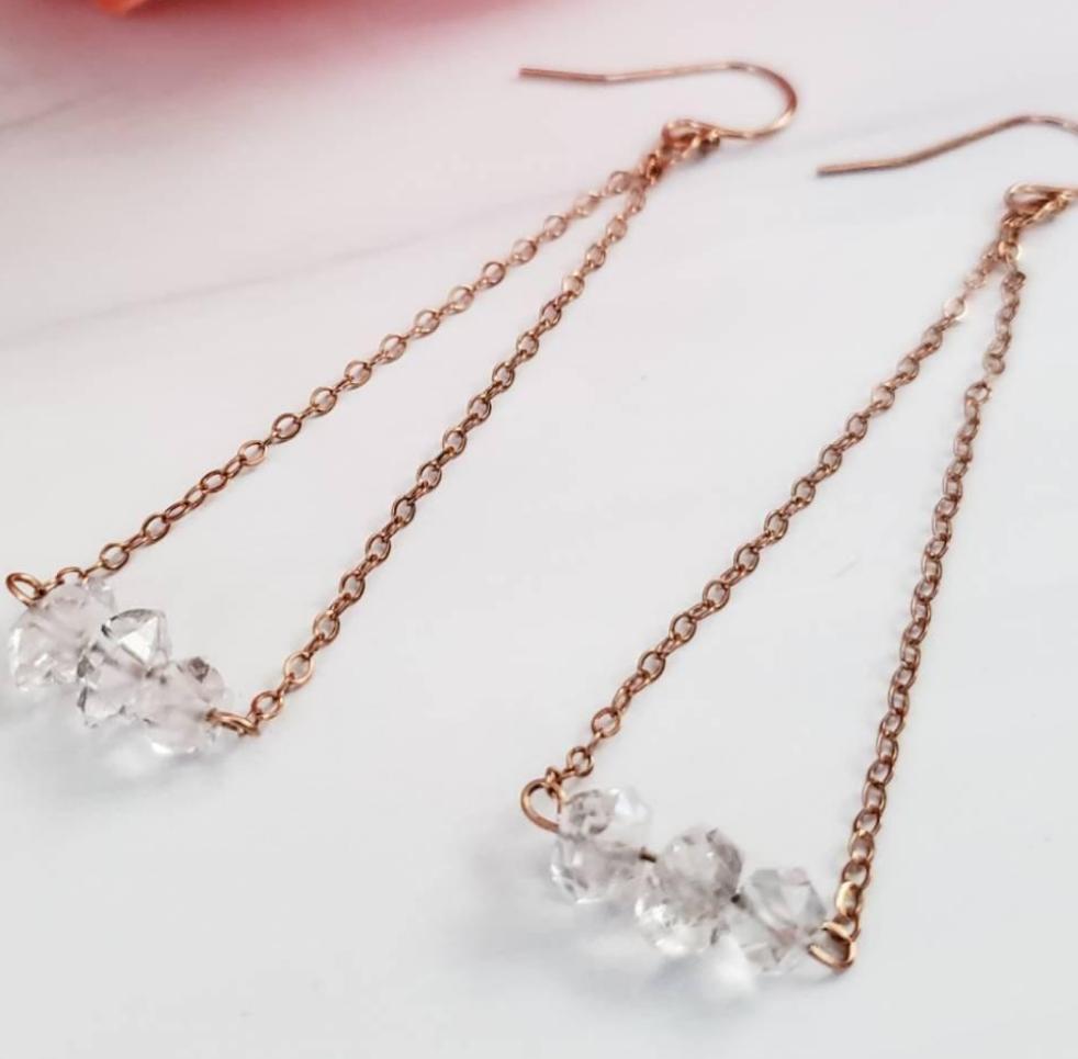 Herkimer Diamond Bar Dangle Earrings Crystal Earrings La Vie Bien Herkimer Diamond Bar Dangle Earrings