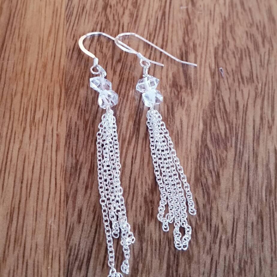 Herkimer Diamond Dangling Chain Earrings Bridal Collection La Vie Bien Herkimer Diamond Dangling Chain Earrings