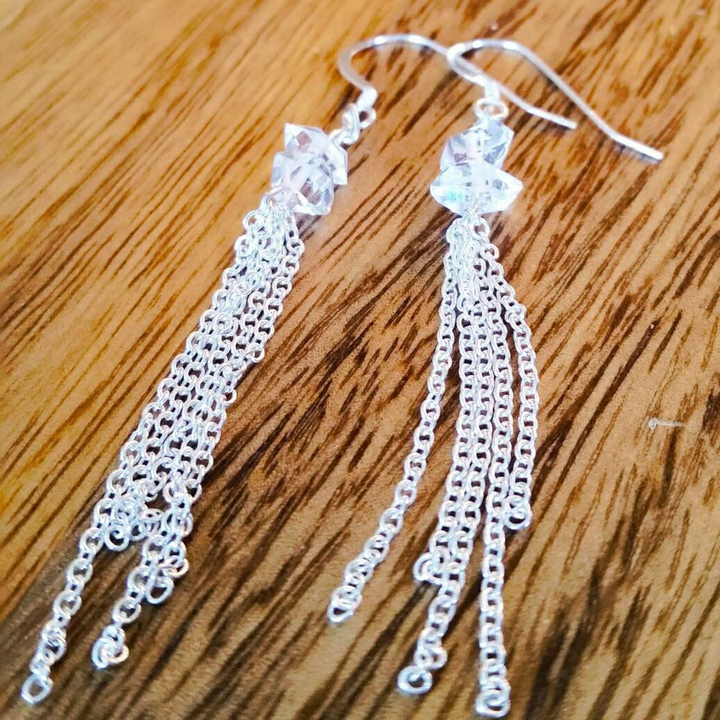 Herkimer Diamond Dangling Chain Earrings Bridal Collection La Vie Bien Herkimer Diamond Dangling Chain Earrings