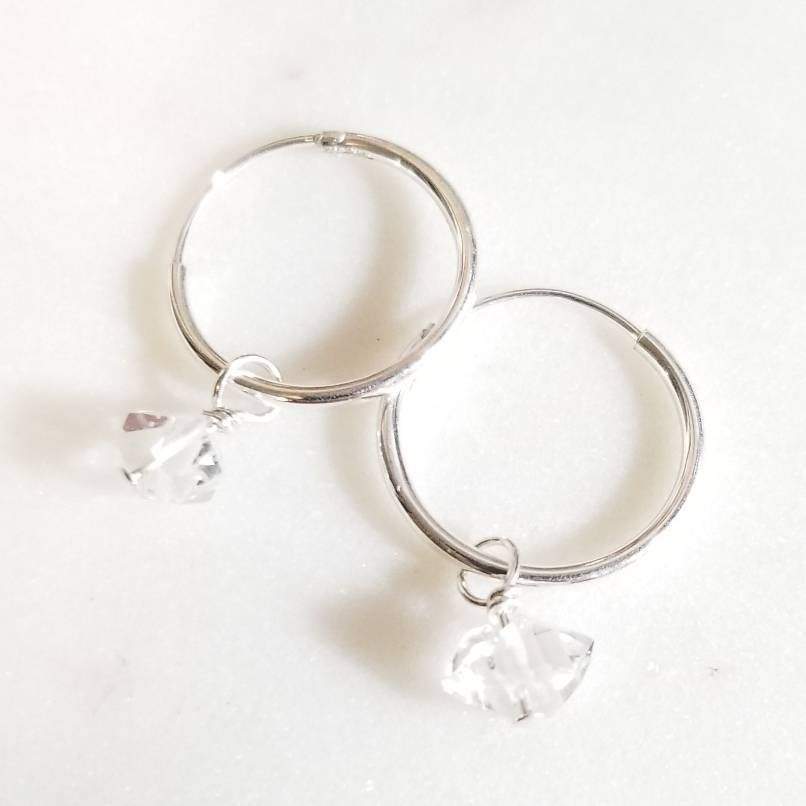 Herkimer Diamond Minimalist Hoop Earrings Crystal Earrings La Vie Bien Herkimer Diamond Minimalist Hoop Earrings